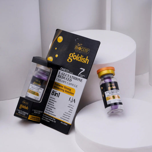 Goldish Creamy Capsule – 8-in-1 Skin Brightening & Anti-Aging Formula with L-Glutathione, Kojic Acid, Niacinamide & Alpha-Melight – Reduces Melasma, Dark Spots & Pores – 5ml