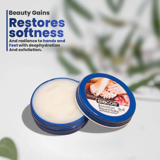 Hand & Feet Scrub with Vitamin E, Olive Oil & Jojoba Oil – Deep Hydration, Exfoliation, Cracked Heels Repair & Smooth Skin Treatment – 50g