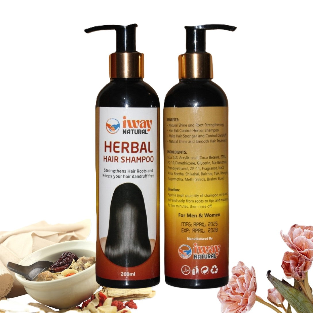 iWay Natural Herbal Shampoo – 200ml | Anti-Dandruff, Hair Strengthening & Natural Shine | Amla, Reetha, Shikakai, Brahmi & Herbal Extracts