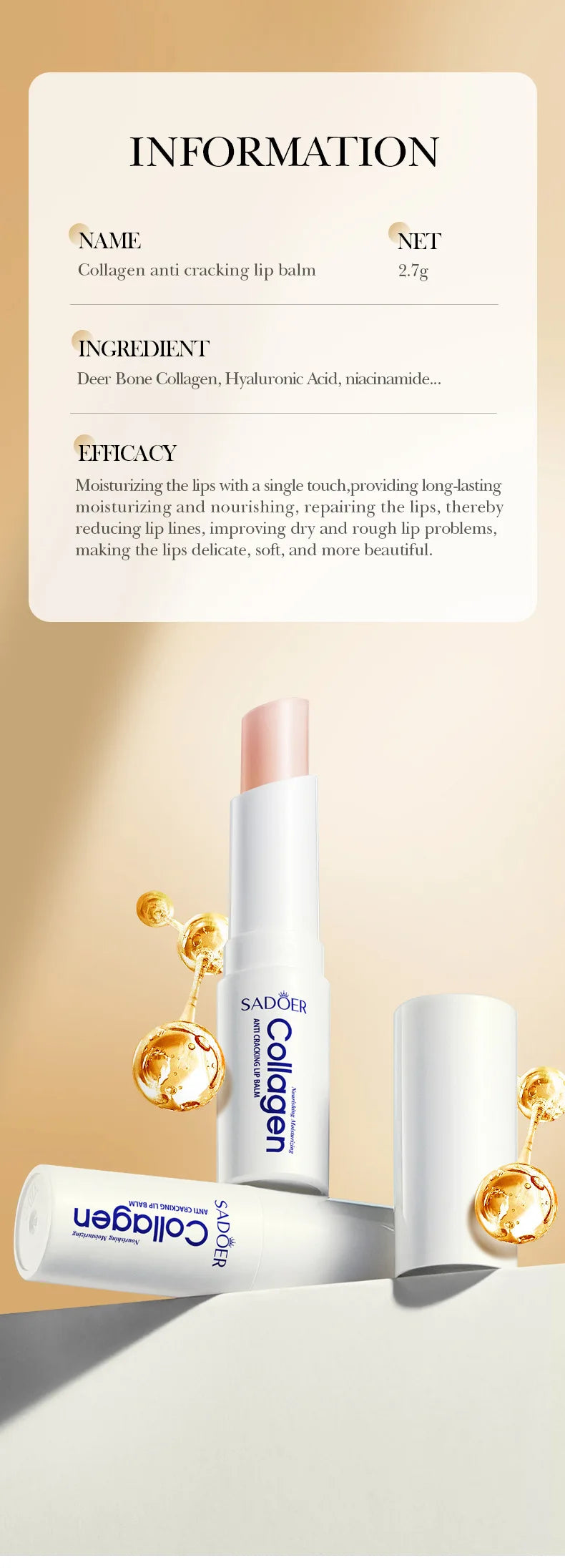 SADOER Collagen Lip Balm ā Moisturizing, Nourishing & Repairing Lip Care