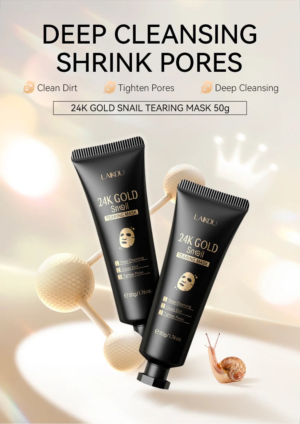 LAIKOU 24K Gold Sakura Peeling Face Mask – Anti-Wrinkle, Whitening & Blackhead Removal (50g)