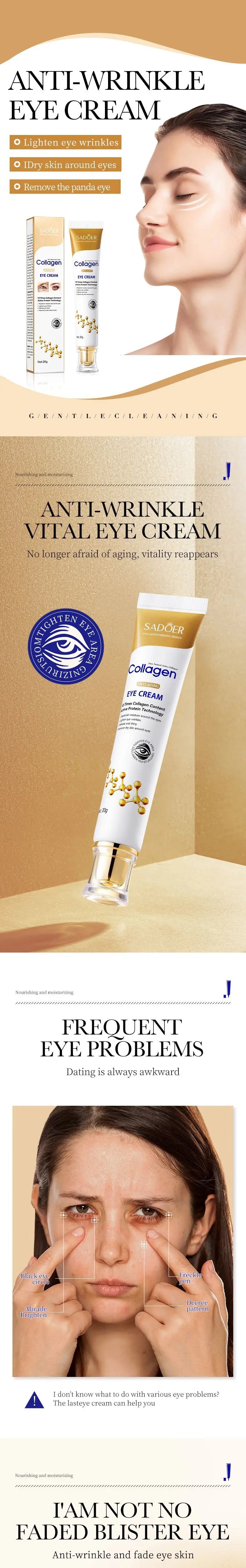 SADOER Collagen Eye Cream – Anti Dark Circles, Puffiness & Firming Moisturizing Eye Treatment (20g)