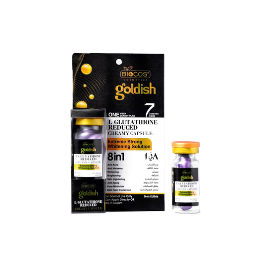 Goldish Creamy Capsule – 8-in-1 Skin Brightening & Anti-Aging Formula with L-Glutathione, Kojic Acid, Niacinamide & Alpha-Melight – Reduces Melasma, Dark Spots & Pores – 5ml