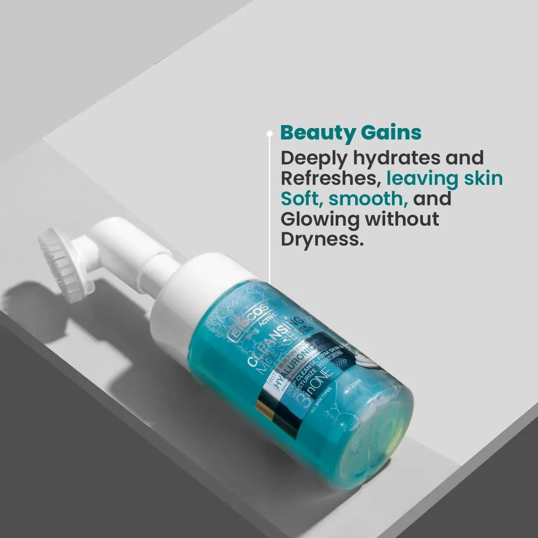 Hyaluronic Acid Face Wash Mousse – Hydrating Foaming Cleanser with Aloe Vera, Vitamin E & Pro-Vitamin B5 | Deep Pore Cleansing, Anti-Breakout, Non-Drying – 120ml – Beauty Gains
