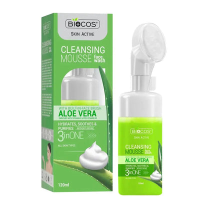 Aloe Vera Face Wash Mousse – Refreshing Foaming Cleanser with Vitamin E & Pro-Vitamin B5 | Deep Pore Cleansing, Hydrating, Anti-Breakout Formula – 120ml – Beauty Gains