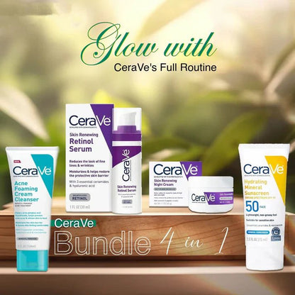 CeraVe 4-in-1 Skincare Kit – Night Cream, Sunblock, Cleanser & Serum