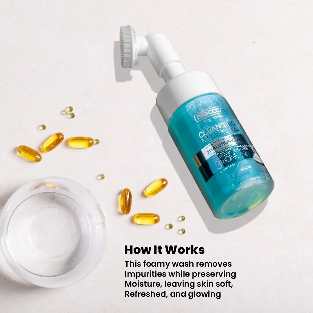 Hyaluronic Acid Face Wash Mousse – Hydrating Foaming Cleanser with Aloe Vera, Vitamin E & Pro-Vitamin B5 | Deep Pore Cleansing, Anti-Breakout, Non-Drying – 120ml – Beauty Gains