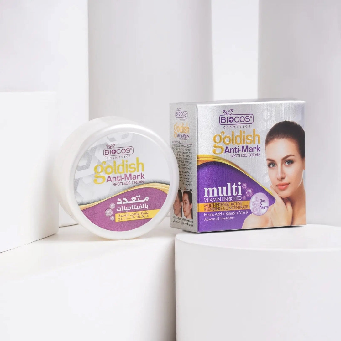 Goldish Anti-Mark Cream – Dark Spot, Wrinkle & Blemish Removal with Kojic Acid, Retinol, Niacinamide & Gold Particles – 16gm