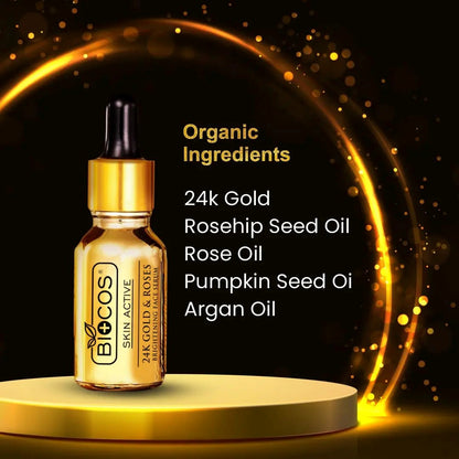 24K Gold Serum 15ml – Anti-Aging & Whitening with Rosehip, Pumpkin Seed & Argan Oils | Reduces Wrinkles, Restores Elasticity & Promotes Radiance