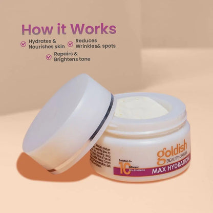 Max Hydration Goldish Beauty Cream 26gm – Anti-Aging, Brightening, Hydrating Formula with Vitamin B6, Arbutin & Zinc Oxide for Dark Spots & Sun Damage