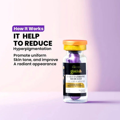 Goldish Creamy Capsule – 8-in-1 Skin Brightening & Anti-Aging Formula with L-Glutathione, Kojic Acid, Niacinamide & Alpha-Melight – Reduces Melasma, Dark Spots & Pores – 5ml