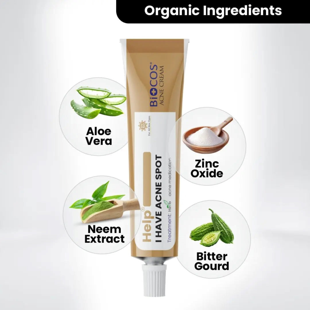 Anti Acne Cream for Pimples, Scars & Blemishes – Aloe Vera, Neem, Zinc Oxide – 12gm