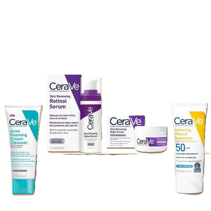 CeraVe 4-in-1 Skincare Kit – Night Cream, Sunblock, Cleanser & Serum