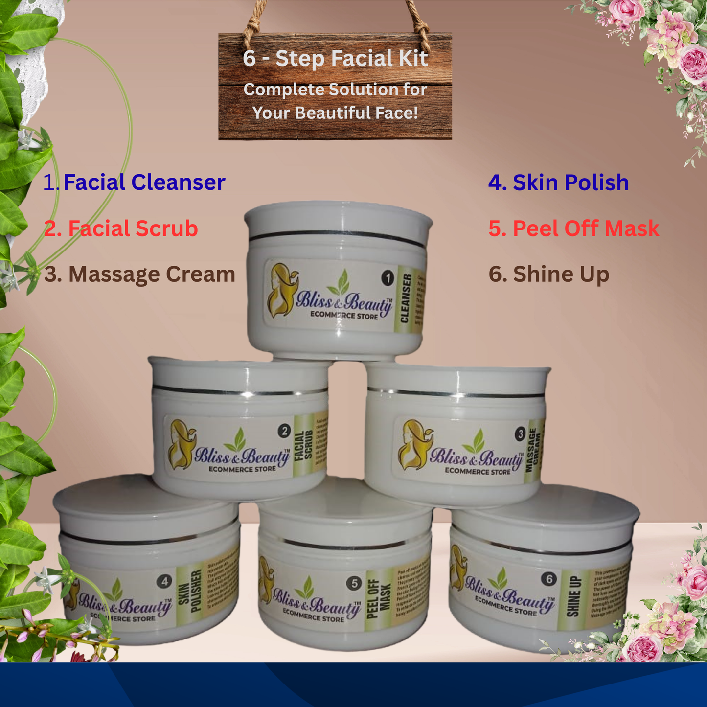 Bliss & Beauty 6-Step Facial Kit – Advanced Whitening & Shine Formula | Complete Facial Care for Bright, Glowing Skin (0.8 kg)