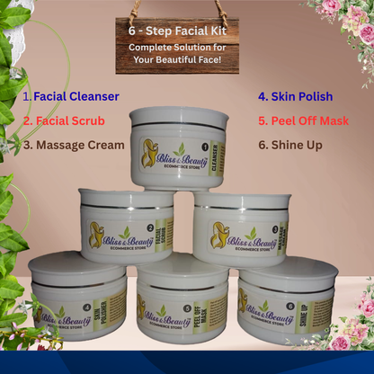 Bliss & Beauty 6-Step Facial Kit – Advanced Whitening & Shine Formula | Complete Facial Care for Bright, Glowing Skin (0.8 kg)