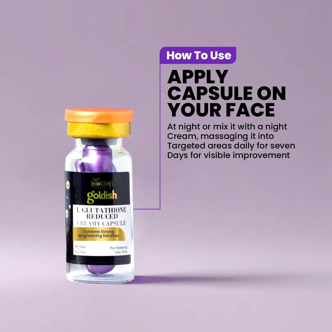 Goldish Creamy Capsule – 8-in-1 Skin Brightening & Anti-Aging Formula with L-Glutathione, Kojic Acid, Niacinamide & Alpha-Melight – Reduces Melasma, Dark Spots & Pores – 5ml