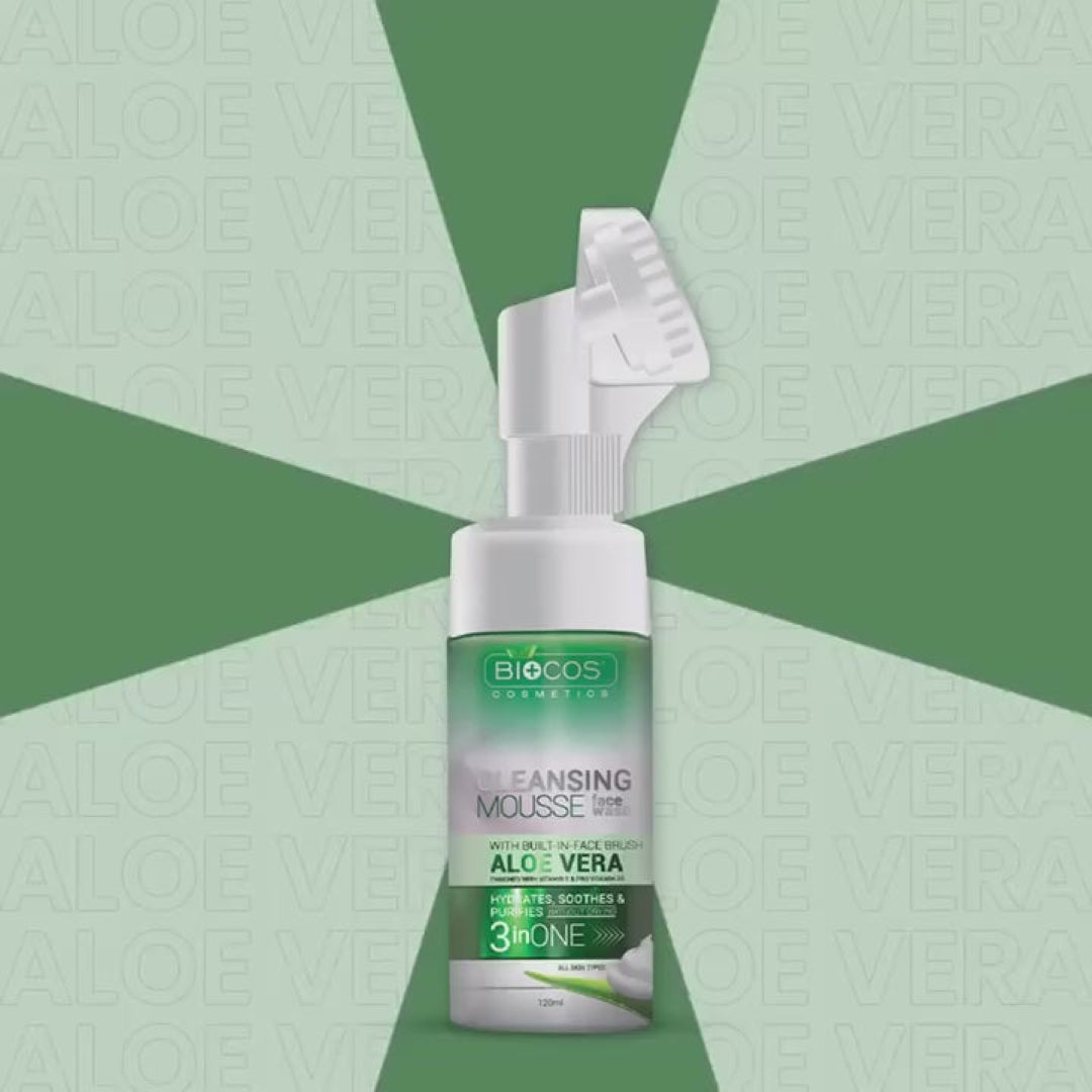 Aloe Vera Face Wash Mousse – Refreshing Foaming Cleanser with Vitamin E & Pro-Vitamin B5 | Deep Pore Cleansing, Hydrating, Anti-Breakout Formula – 120ml – Beauty Gains