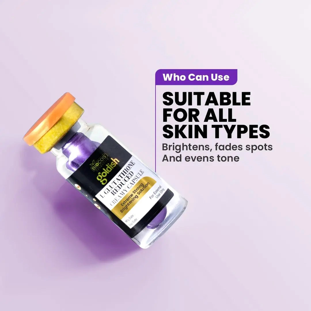 Goldish Creamy Capsule – 8-in-1 Skin Brightening & Anti-Aging Formula with L-Glutathione, Kojic Acid, Niacinamide & Alpha-Melight – Reduces Melasma, Dark Spots & Pores – 5ml