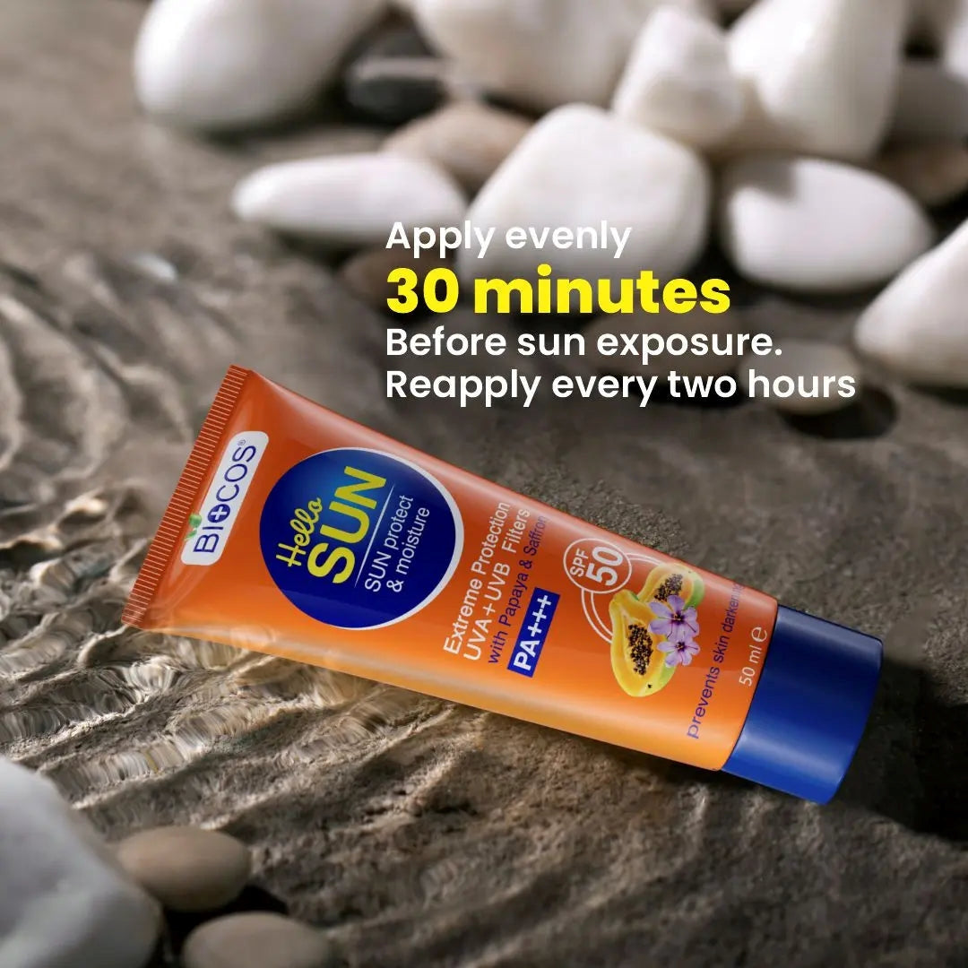 Sun Protection & Moisture Cream SPF 50 – Non-Comedogenic Sunscreen for Sensitive Skin with Aloe Vera, Papaya, Vitamin E & Saffron – 50gm