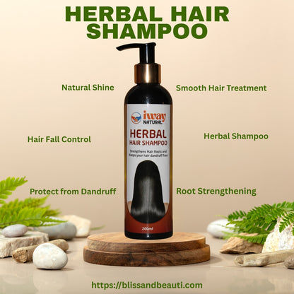 iWay Natural Herbal Shampoo – 200ml | Anti-Dandruff, Hair Strengthening & Natural Shine | Amla, Reetha, Shikakai, Brahmi & Herbal Extracts