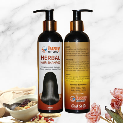 iWay Natural Herbal Shampoo – 200ml | Anti-Dandruff, Hair Strengthening & Natural Shine | Amla, Reetha, Shikakai, Brahmi & Herbal Extracts