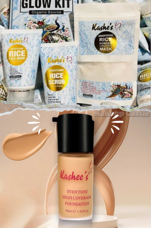 Kashees 4-Piece Rice Glow Kit + High Coverage Foundation