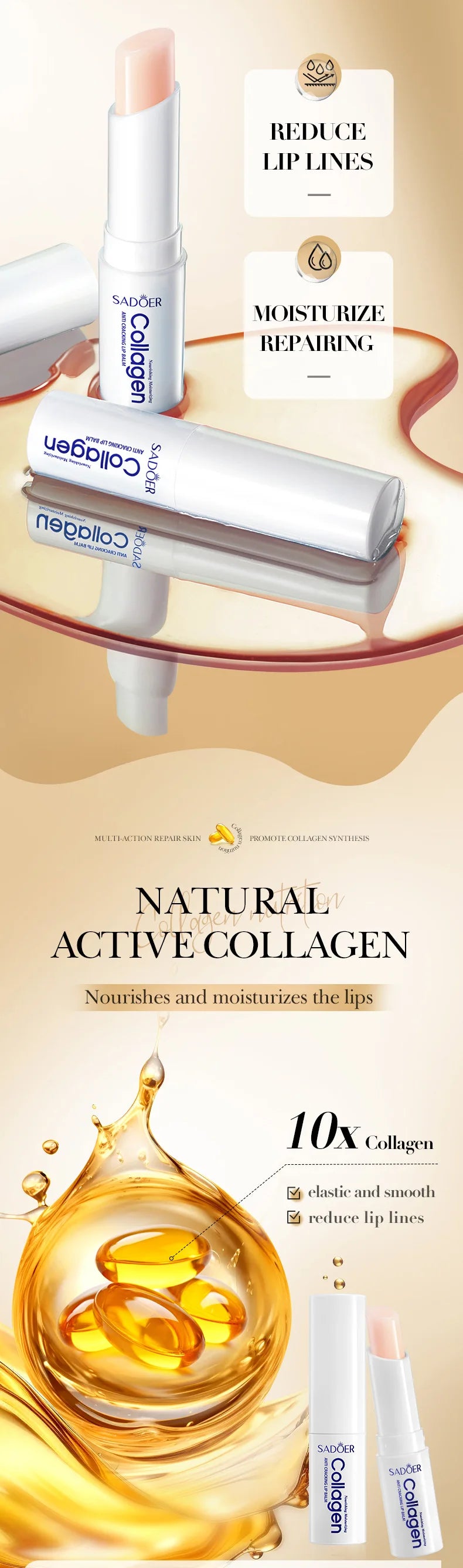 SADOER Collagen Lip Balm – Moisturizing, Nourishing & Repairing Lip Care