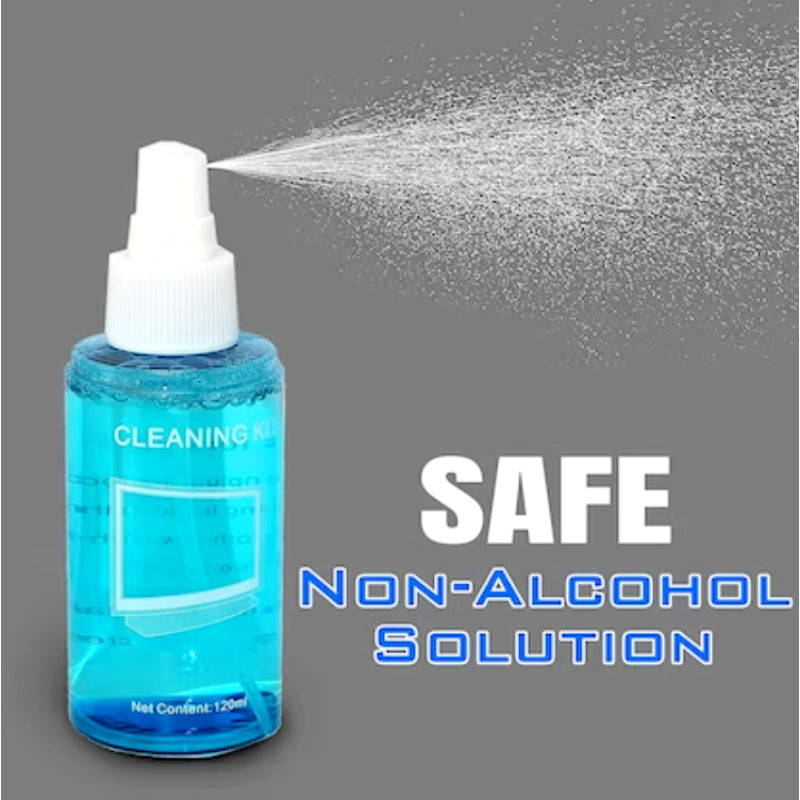 3-in-1 Screen Cleaning Kit – Spray, Microfiber Cloth & Brush