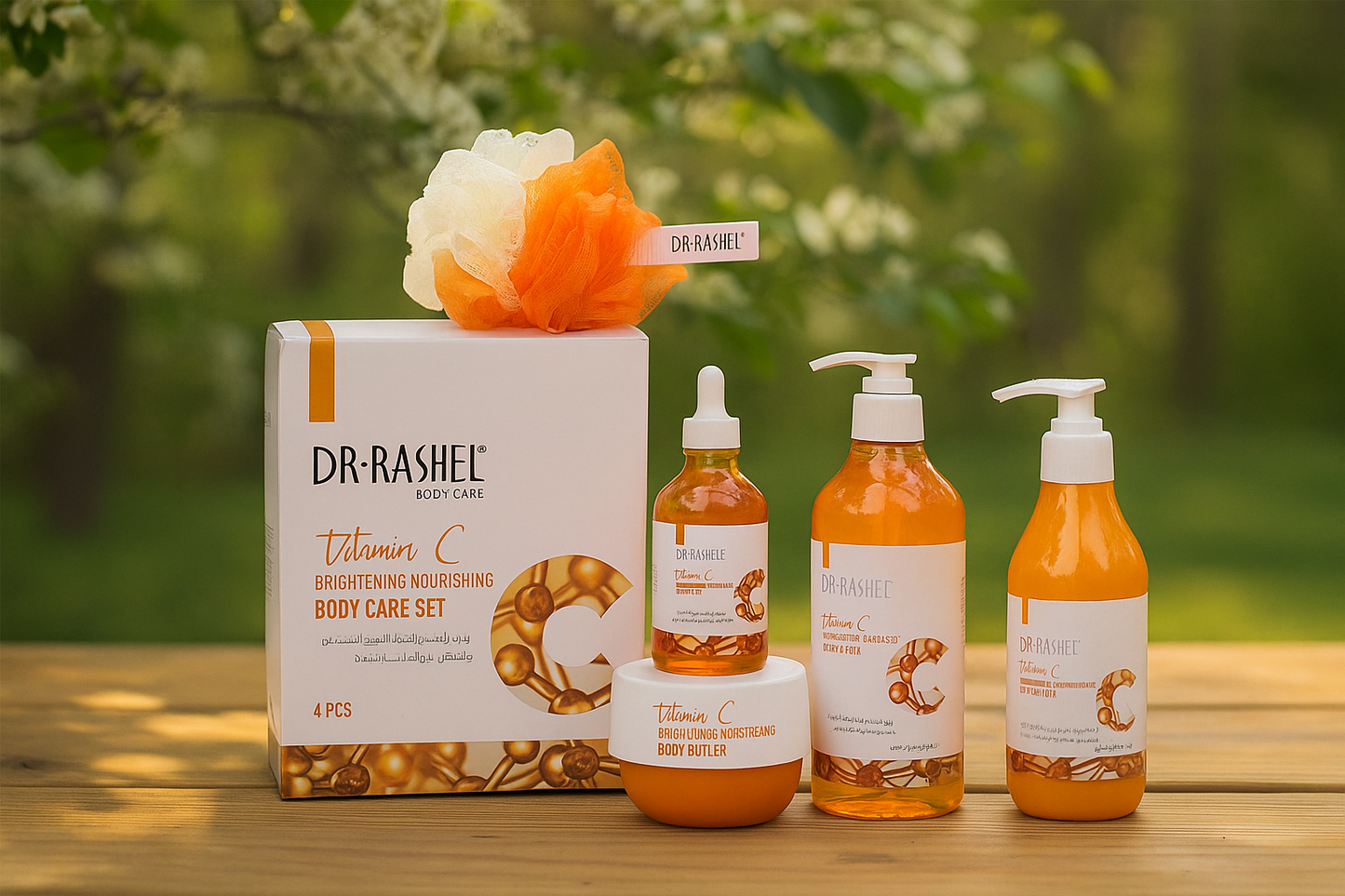 Dr. Rashel Vitamin C Brightening & Nourishing 4-Piece Body Care Gift Set | Shower Gel, Body Lotion, Body Oil & Body Butter