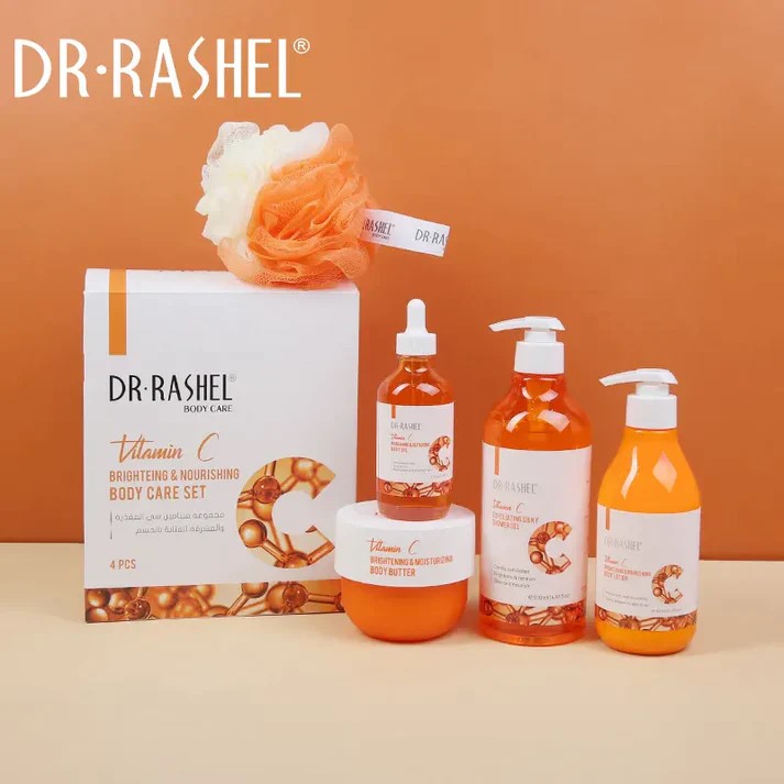 Dr. Rashel Vitamin C Brightening & Nourishing 4-Piece Body Care Gift Set | Shower Gel, Body Lotion, Body Oil & Body Butter