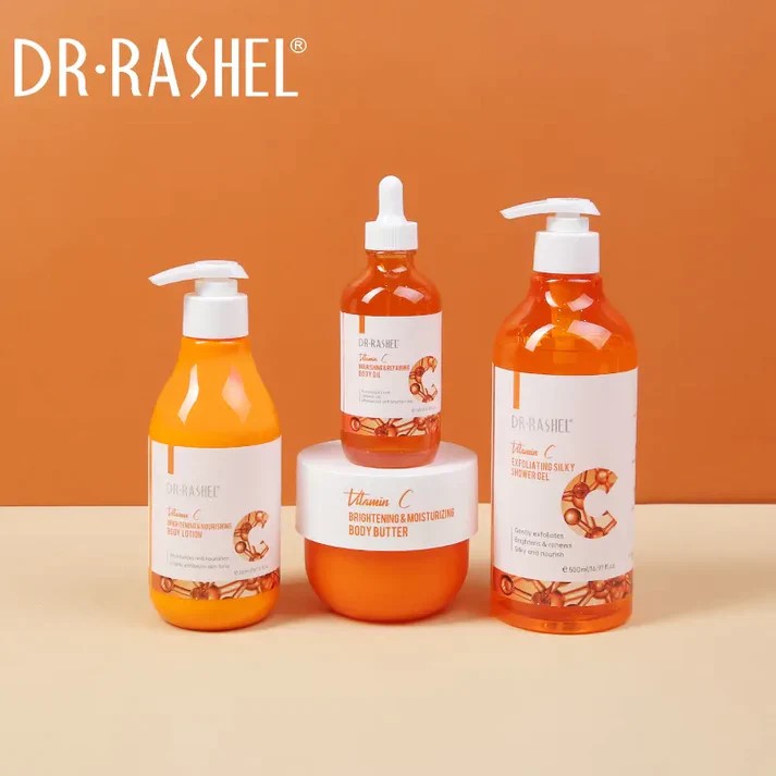 Dr. Rashel Vitamin C Brightening & Nourishing 4-Piece Body Care Gift Set | Shower Gel, Body Lotion, Body Oil & Body Butter