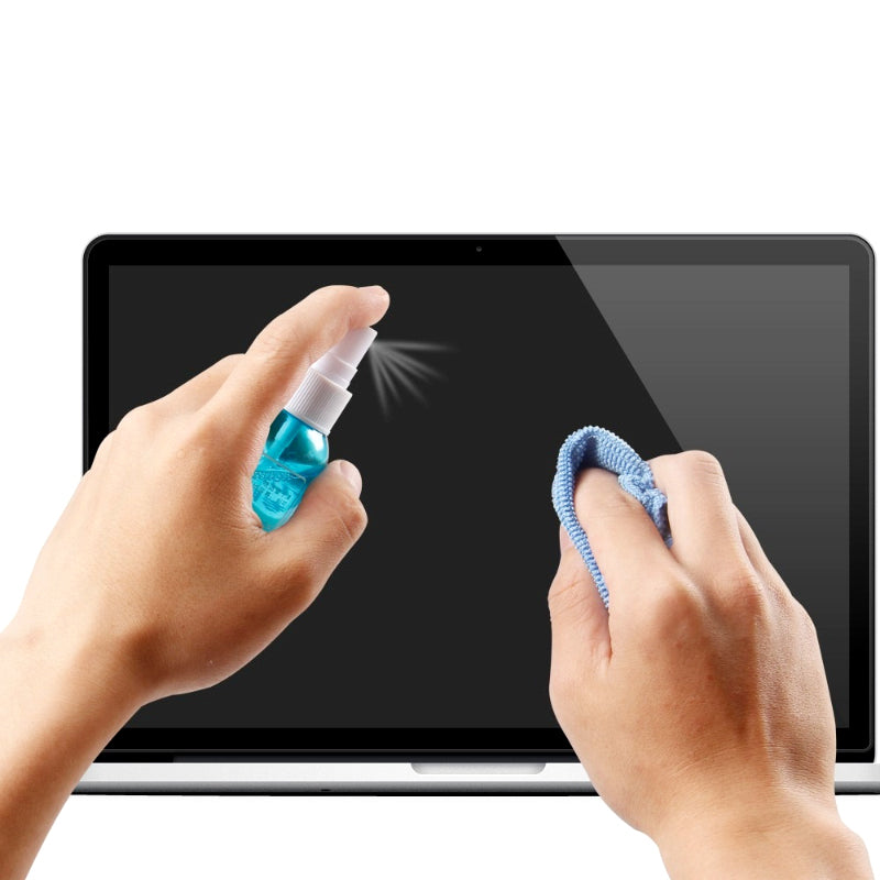 3-in-1 Screen Cleaning Kit – Spray, Microfiber Cloth & Brush