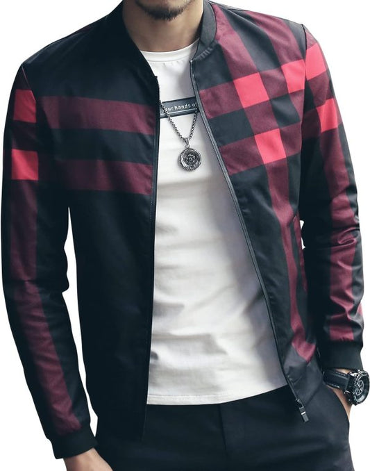 Men’s Stylish Zipper Jacket – Checked Design Fleece Jacket for Casual & Formal Wear