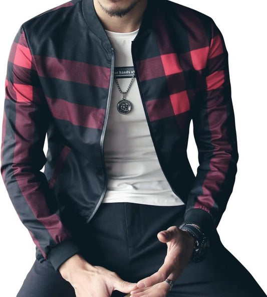 Men’s Stylish Zipper Jacket – Checked Design Fleece Jacket for Casual & Formal Wear