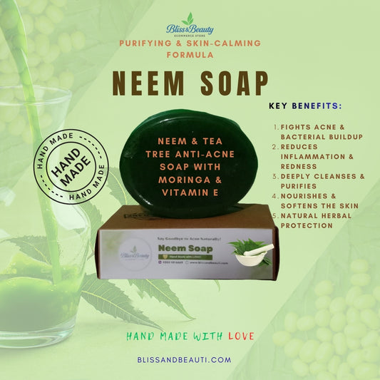 Neem & Tea Tree Anti-Acne Soap with Moringa & Vitamin E – Purifying & Skin-Calming Formula – 100g