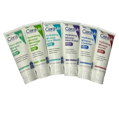 Pack of 6 – CeraVe Hydrating Mineral Facial Kit | 6-Step Facial Routine with Cleanser, Scrub, Massage Cream, Mask, Skin Polish & Face Wash | 100ml Each